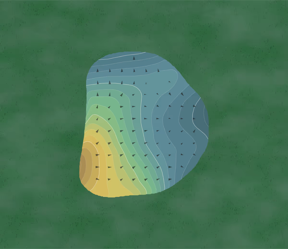 Green contour map of Los Caballeros in Wickenburg, Arizona — 249 elevation contours at a 3-inch interval with fall-line arrows, traced from 1-meter lidar