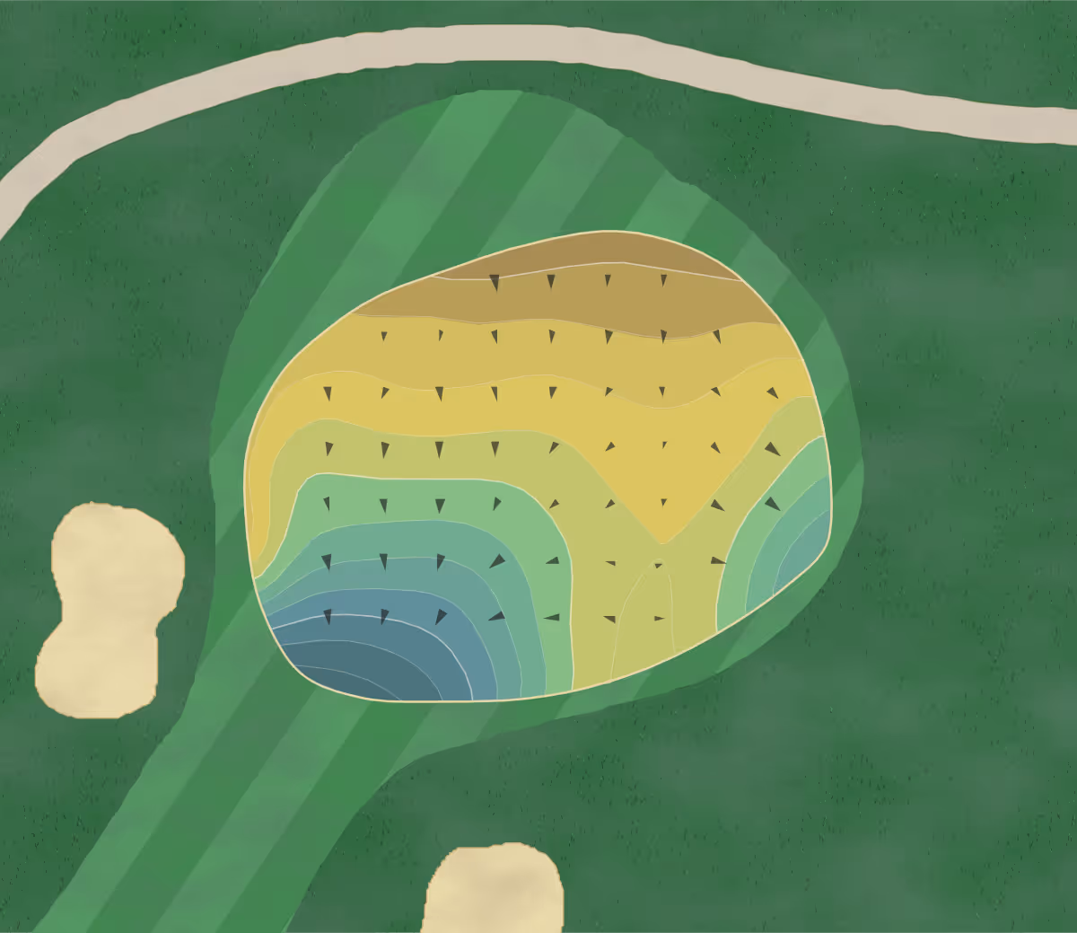 Green contour map of Los Verdes in Rancho Palos Verdes, California — 192 elevation contours at a 3-inch interval with fall-line arrows, traced from 1-meter lidar