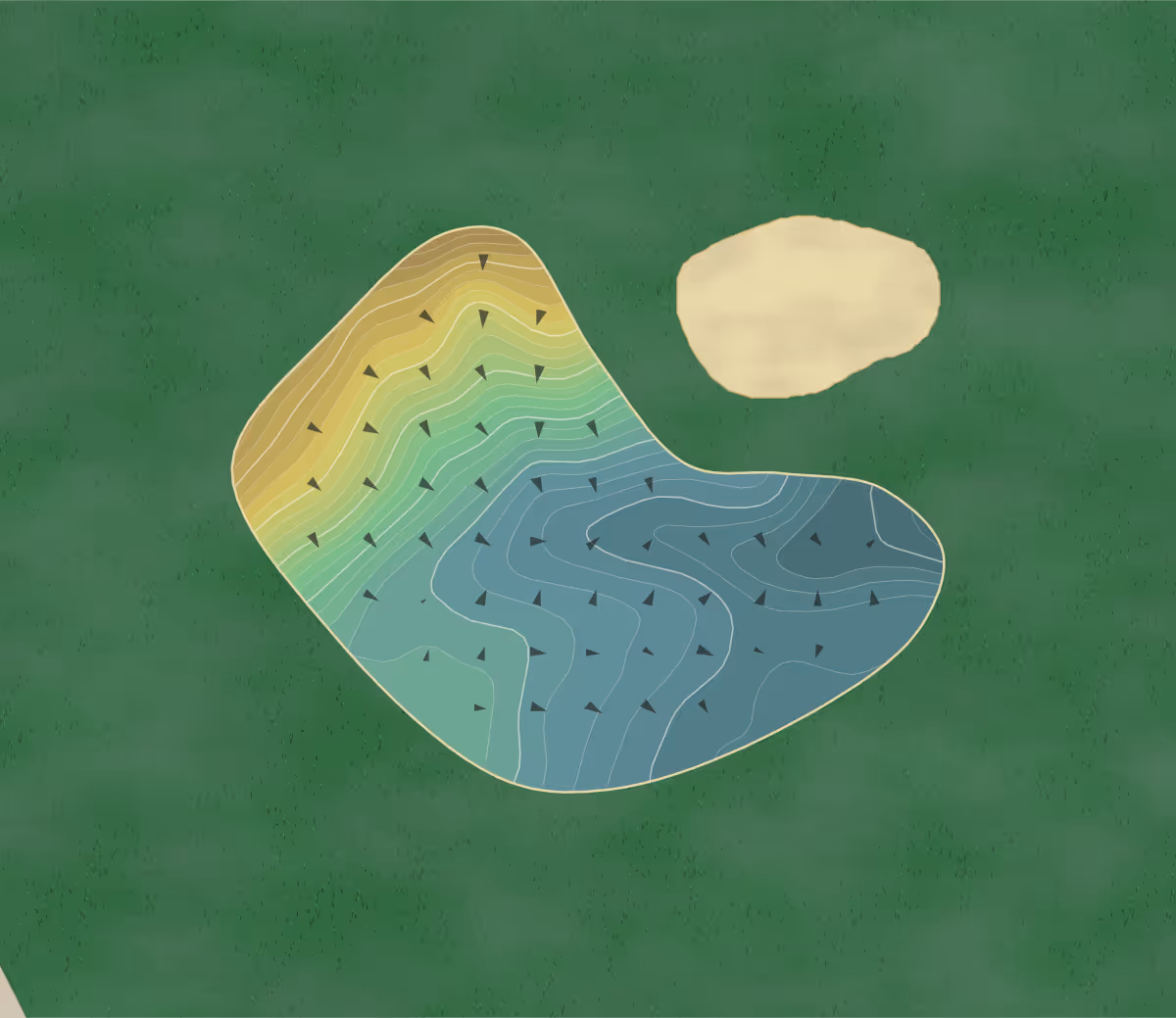 Green contour map of Lost Pines in Lost Pines, Texas — 287 elevation contours at a 3-inch interval with fall-line arrows, traced from 1-meter lidar