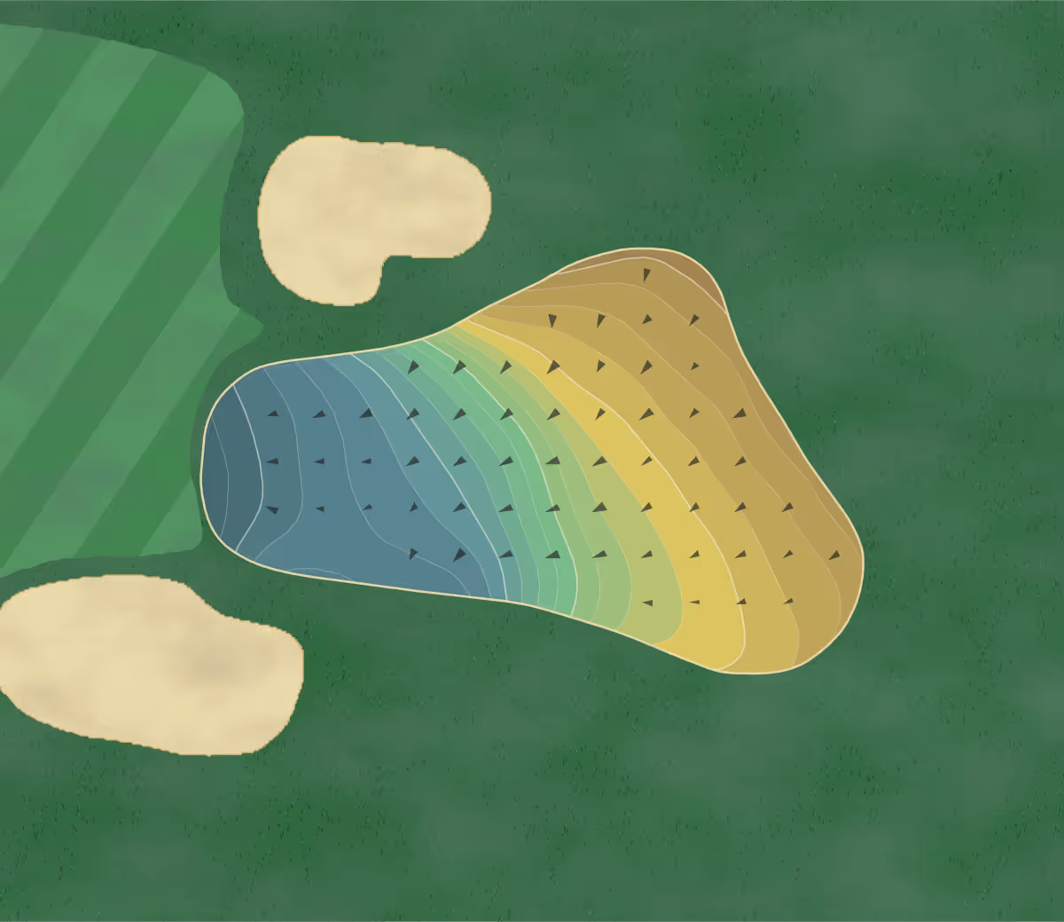 Green contour map of Lubbock CC in Lubbock, Texas — 231 elevation contours at a 3-inch interval with fall-line arrows, traced from 1-meter lidar
