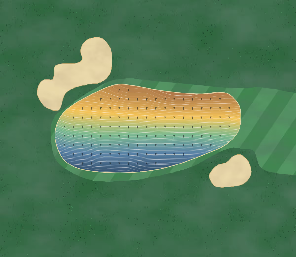 Green contour map of Lucan in Lucan, Ireland — 254 elevation contours at a 8-centimeter interval with fall-line arrows, traced from 1-meter lidar