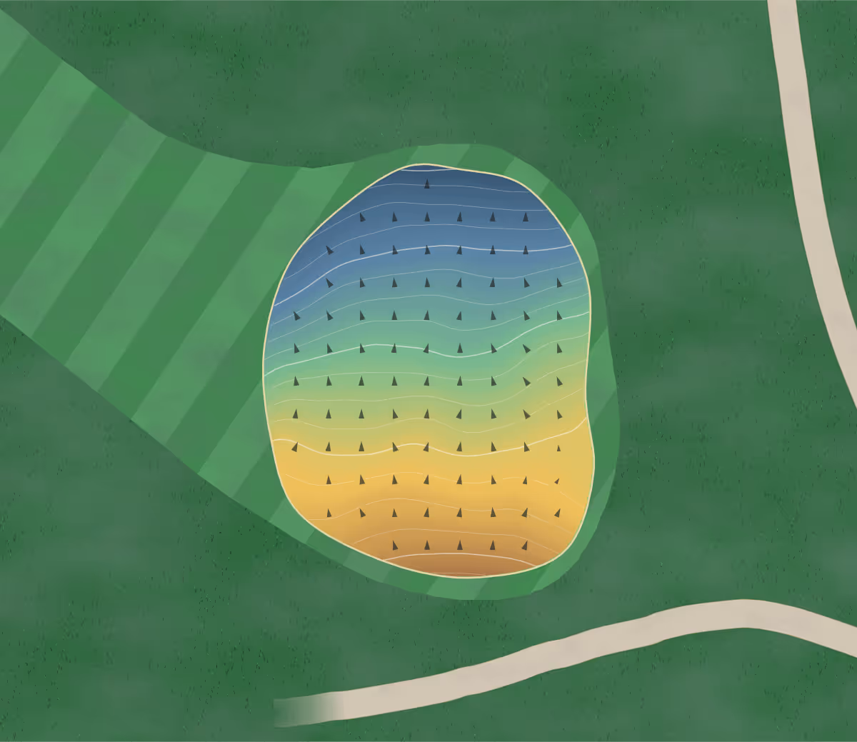Green contour map of Luck in Luck, Wisconsin — 136 elevation contours at a 3-inch interval with fall-line arrows, traced from 1-meter lidar