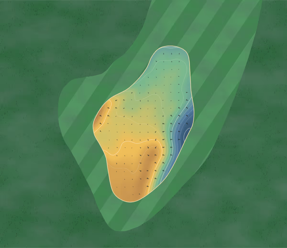 Green contour map of Luton Hoo in Luton, England: 138 elevation contours at a 8-centimeter interval with fall-line arrows, traced from 1-meter lidar