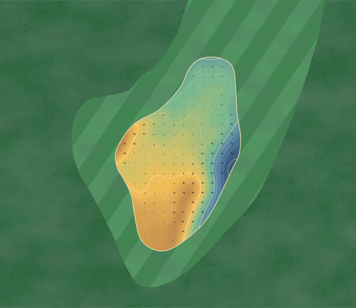 Green contour map of Luton Hoo in Luton, England — 138 elevation contours at a 8-centimeter interval with fall-line arrows, traced from 1-meter lidar