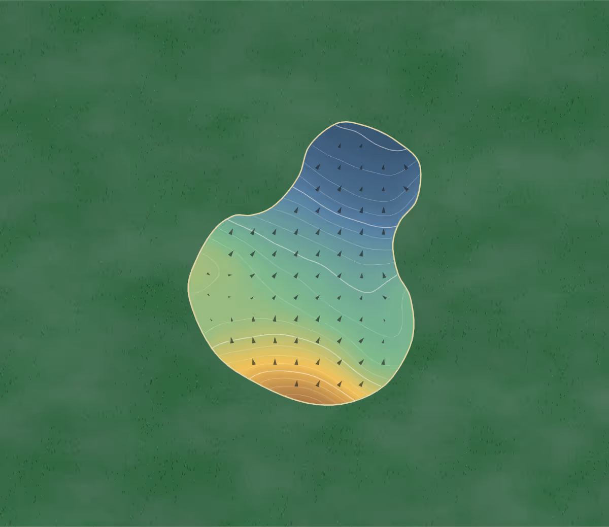Green contour map of Lydney in Lydney, England: 111 elevation contours at a 8-centimeter interval with fall-line arrows, traced from 1-meter lidar