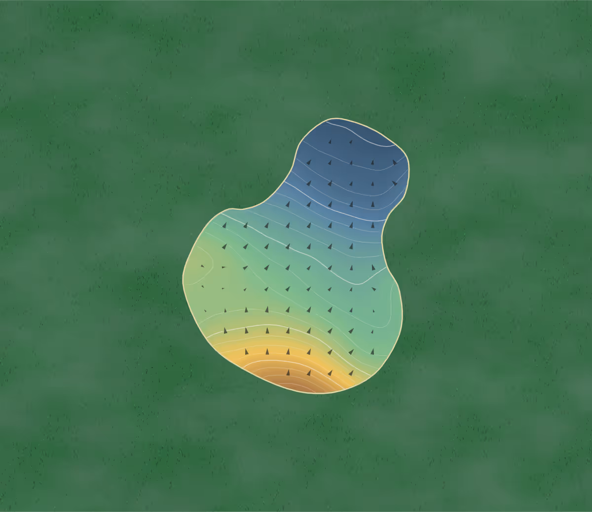 Green contour map of Lydney in Lydney, England — 111 elevation contours at a 8-centimeter interval with fall-line arrows, traced from 1-meter lidar