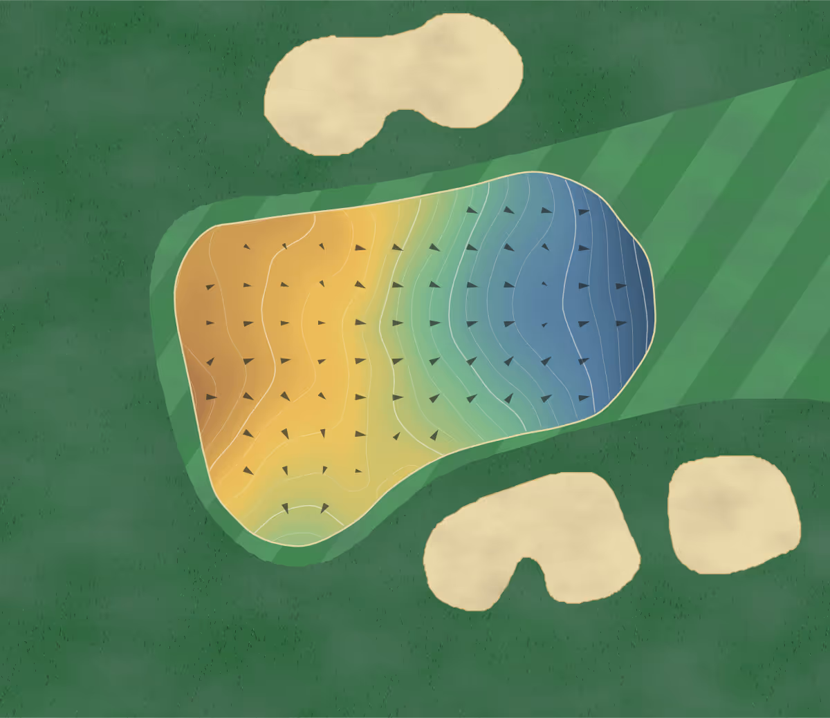 Green contour map of Lyman Orchards in Middlefield, Connecticut — 405 elevation contours at a 3-inch interval with fall-line arrows, traced from 1-meter lidar