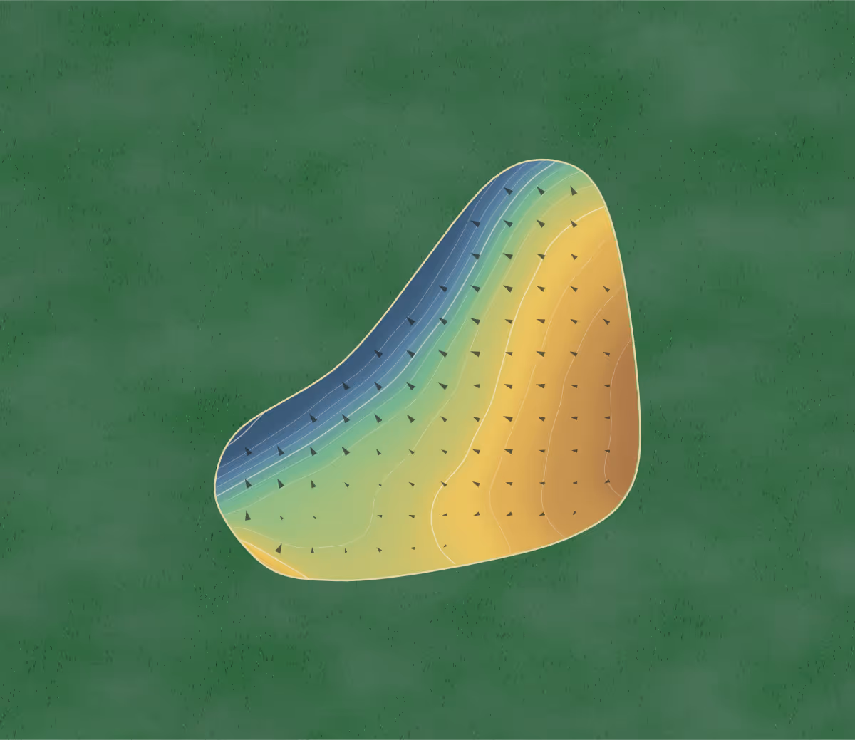 Green contour map of Lyndhurst in Baldwin, Canada: 115 elevation contours at a 8-centimeter interval with fall-line arrows, traced from 1-meter lidar