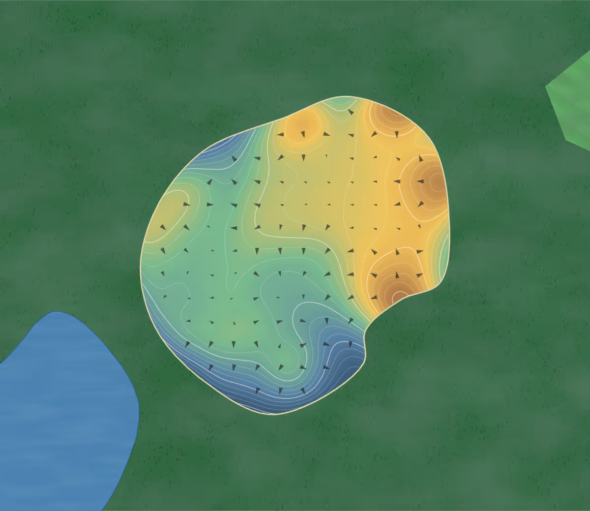 Green contour map of MacLean in Woodford Island, Australia — 260 elevation contours at a 8-centimeter interval with fall-line arrows, traced from 1-meter lidar