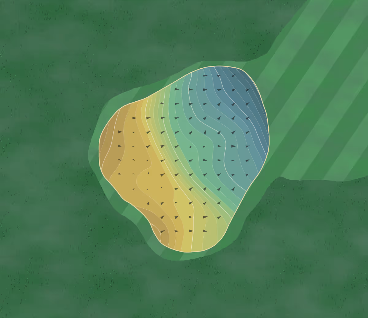 Green contour map of Macoby Run in Green Lane, Pennsylvania — 176 elevation contours at a 3-inch interval with fall-line arrows, traced from 1-meter lidar
