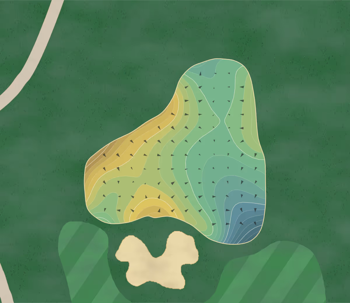 Green contour map of Maderas in Poway, California — 311 elevation contours at a 3-inch interval with fall-line arrows, traced from 1-meter lidar