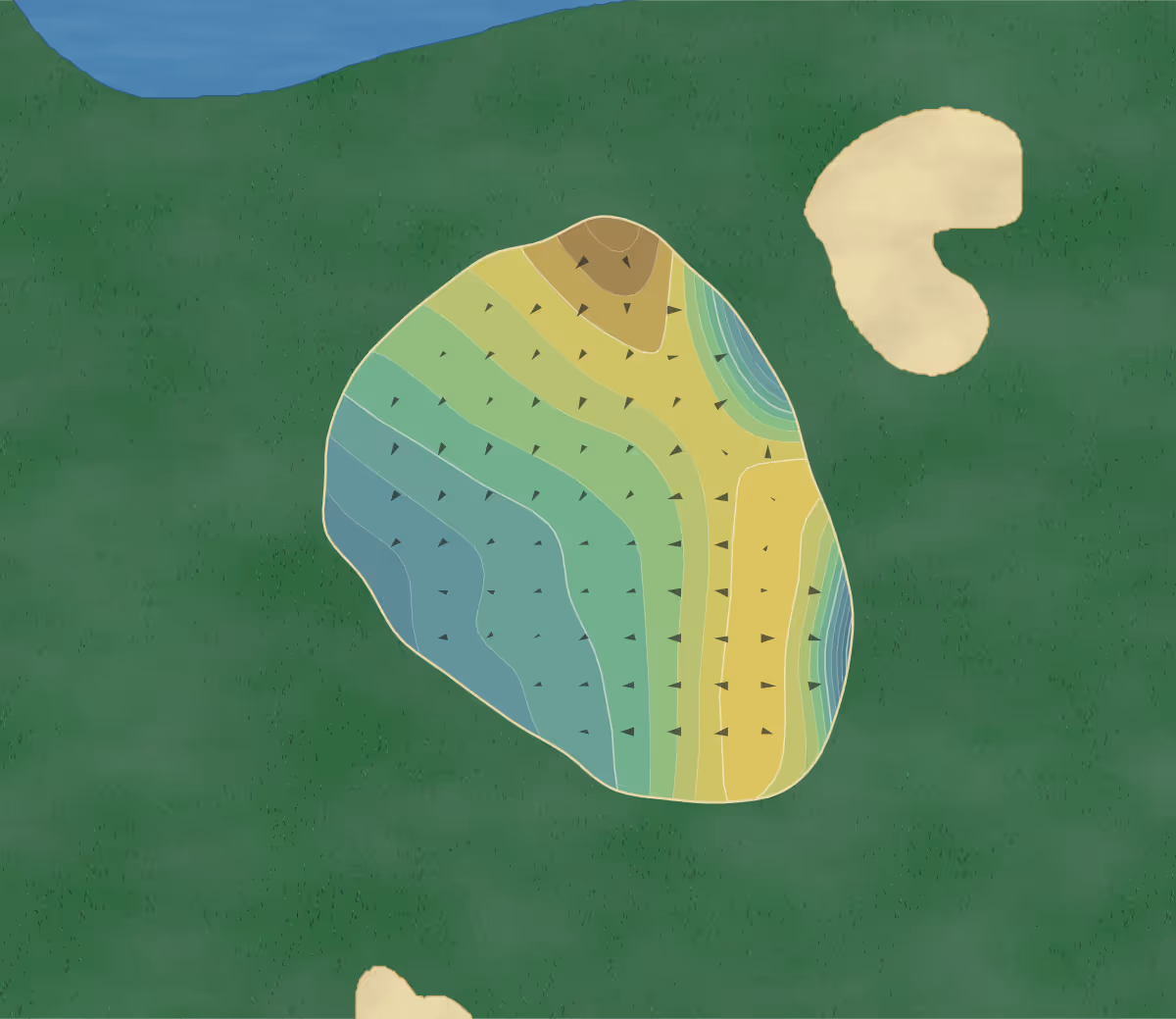 Green contour map of Madison Club in Madison, Pennsylvania — 182 elevation contours at a 3-inch interval with fall-line arrows, traced from 1-meter lidar