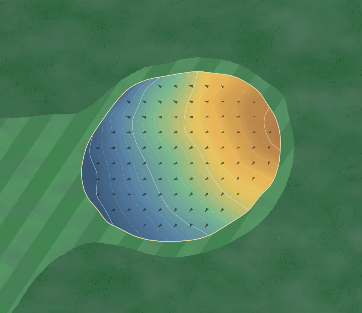 Green contour map of Madison Gc in Peoria, Illinois — 116 elevation contours at a 3-inch interval with fall-line arrows, traced from 1-meter lidar