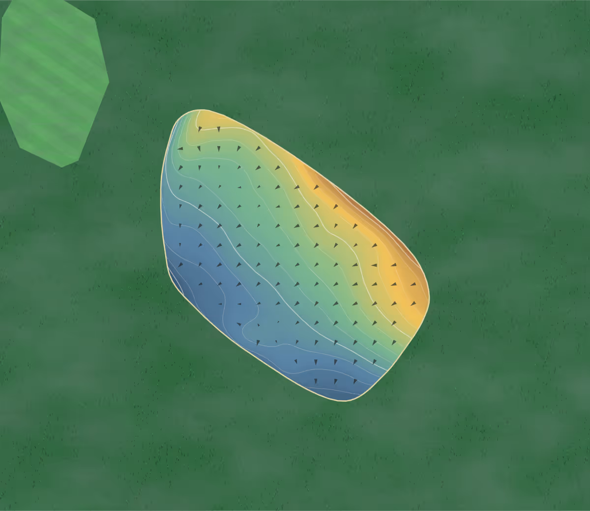 Green contour map of Maesteg in Maesteg, Wales — 37 elevation contours at a 8-centimeter interval with fall-line arrows, traced from 1-meter lidar
