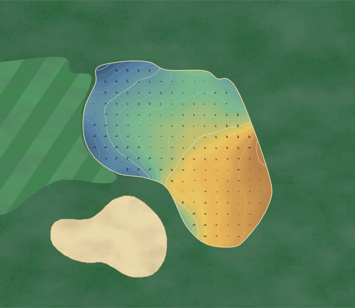 Green contour map of Mainprize Regional in Midale, Canada: 188 elevation contours at a 8-centimeter interval with fall-line arrows, traced from 1-meter lidar
