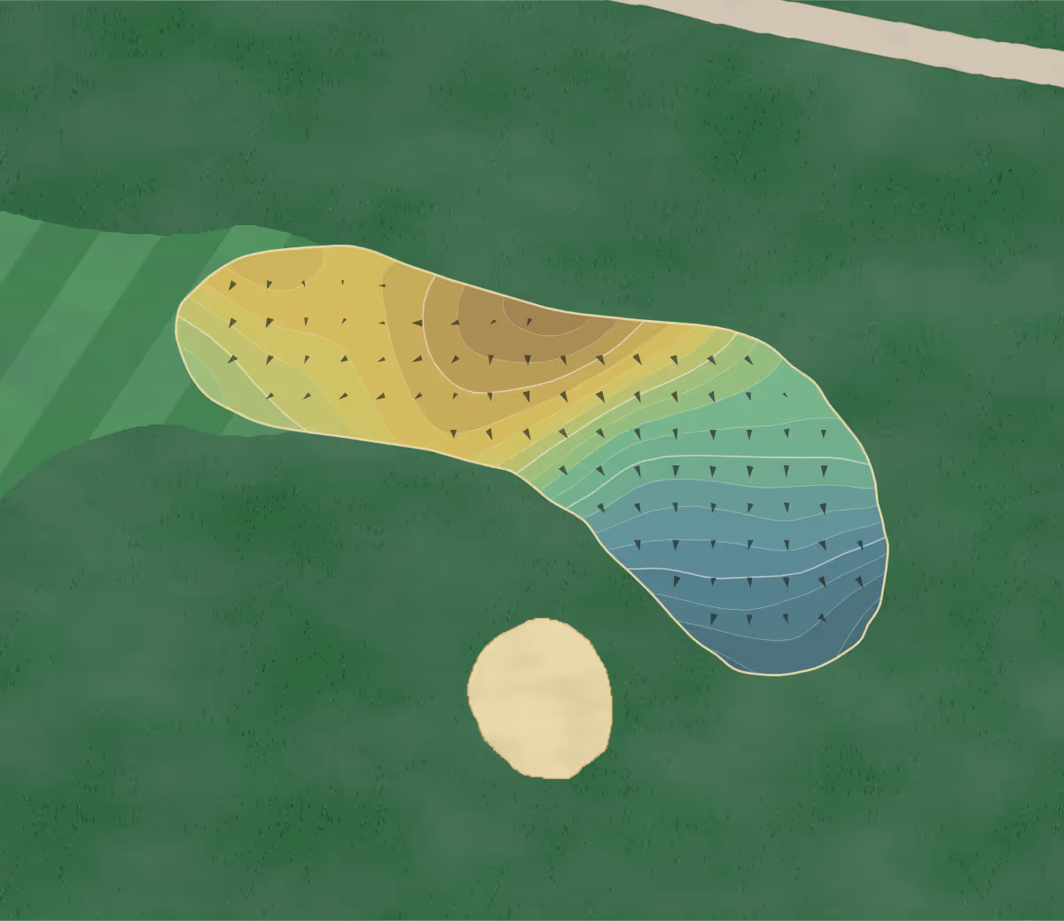 Green contour map of Majestic Springs in Wilmington, Ohio — 188 elevation contours at a 3-inch interval with fall-line arrows, traced from 1-meter lidar