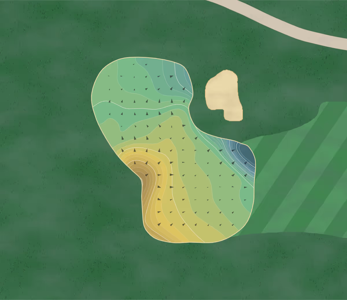 Green contour map of Maketewah in Cincinnati, Ohio — 379 elevation contours at a 3-inch interval with fall-line arrows, traced from 1-meter lidar