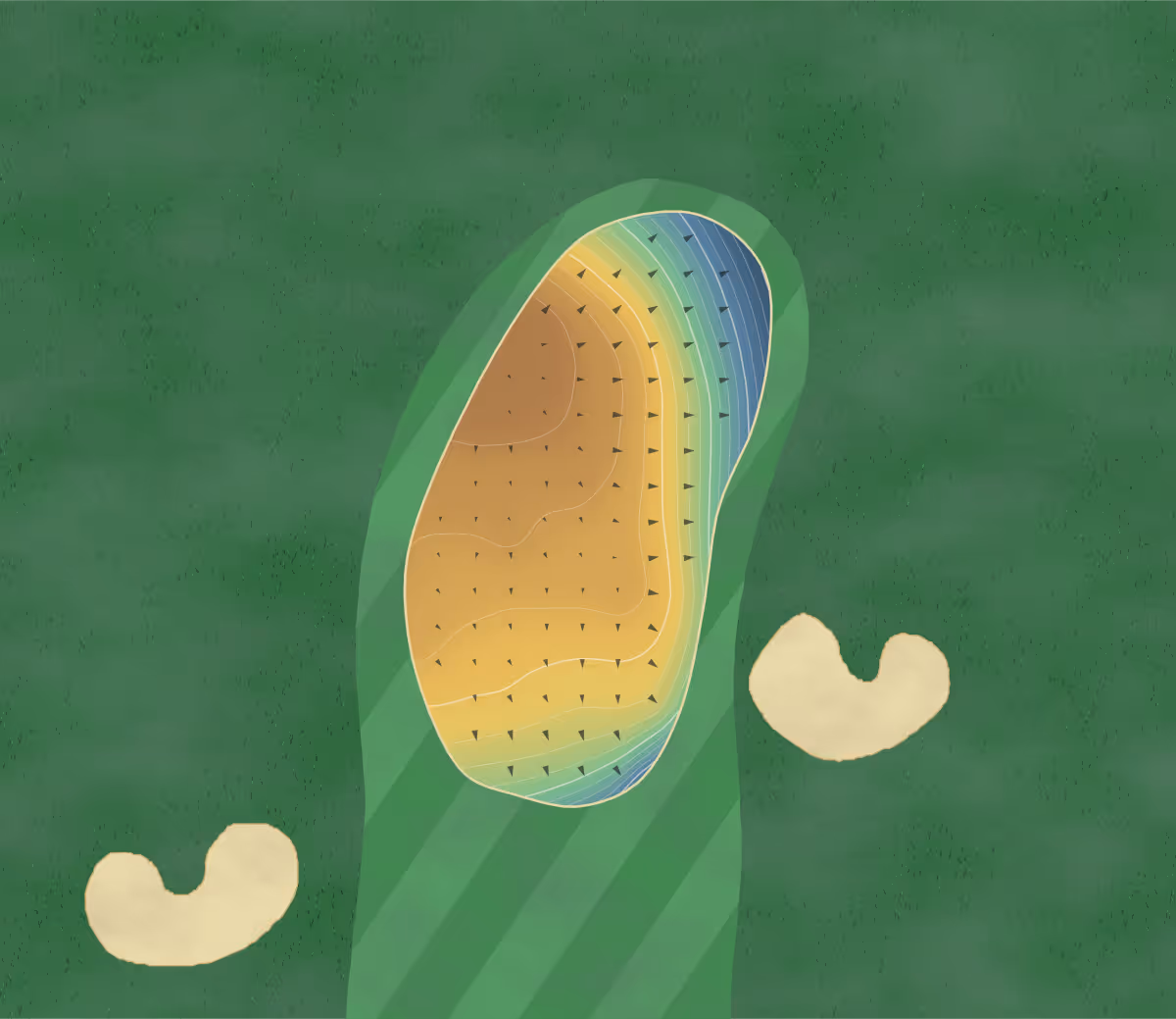 Green contour map of Malahide GC in Malahide, Ireland: 198 elevation contours at a 8-centimeter interval with fall-line arrows, traced from 1-meter lidar
