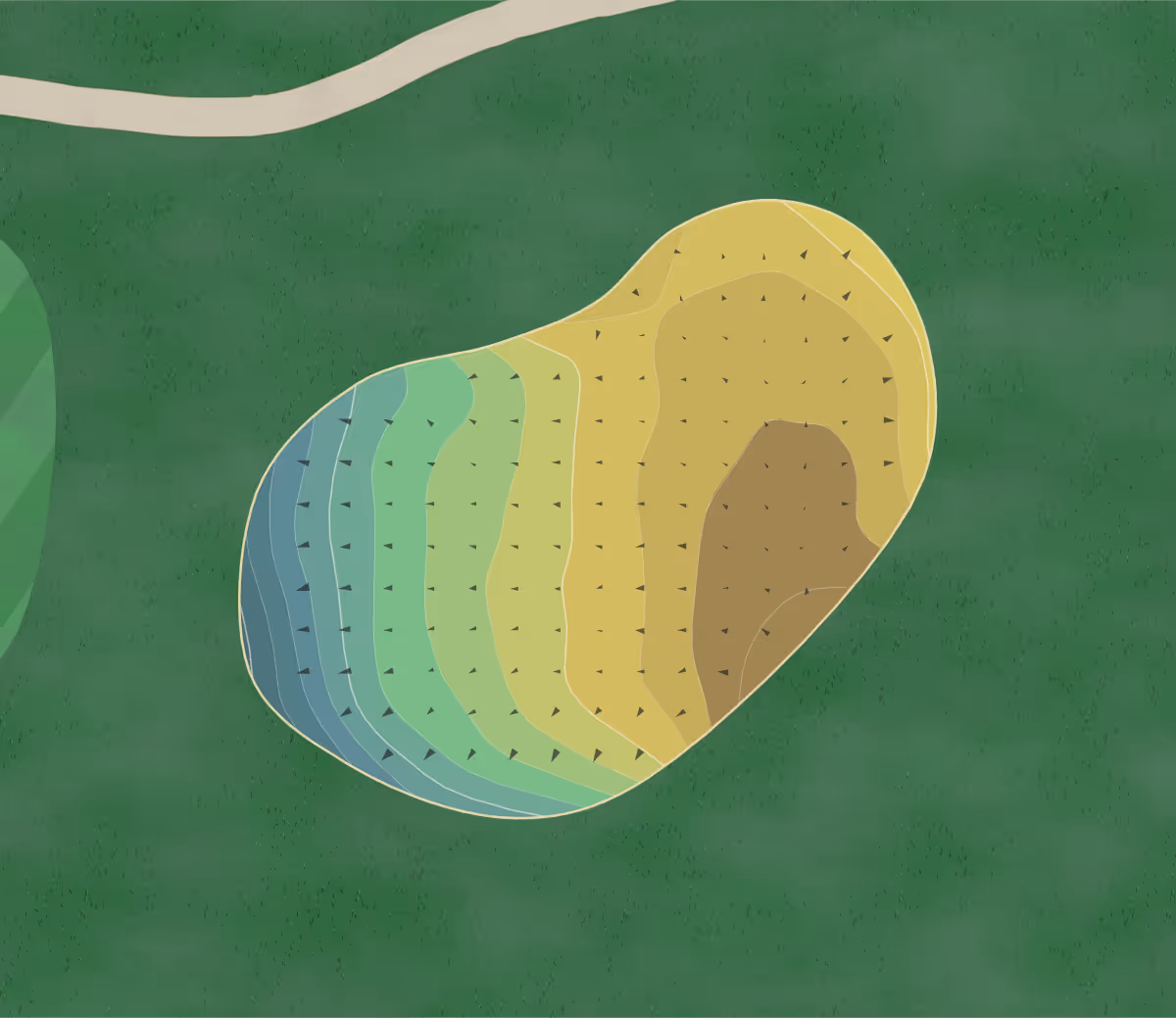 Green contour map of Mallard Creek in Columbia Station, Ohio — 406 elevation contours at a 3-inch interval with fall-line arrows, traced from 1-meter lidar