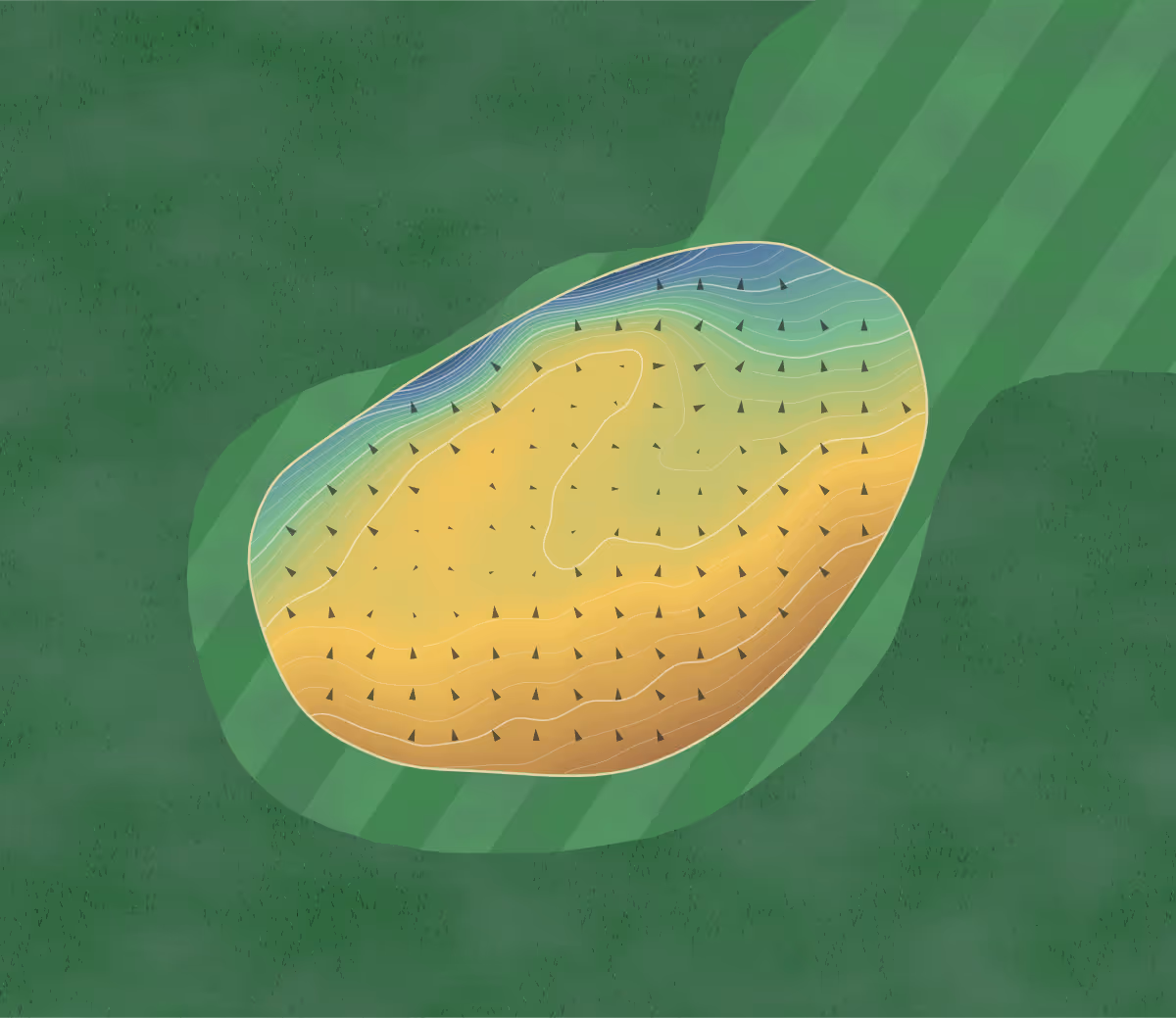 Green contour map of Malton & Norton in Malton, England — 271 elevation contours at a 8-centimeter interval with fall-line arrows, traced from 1-meter lidar