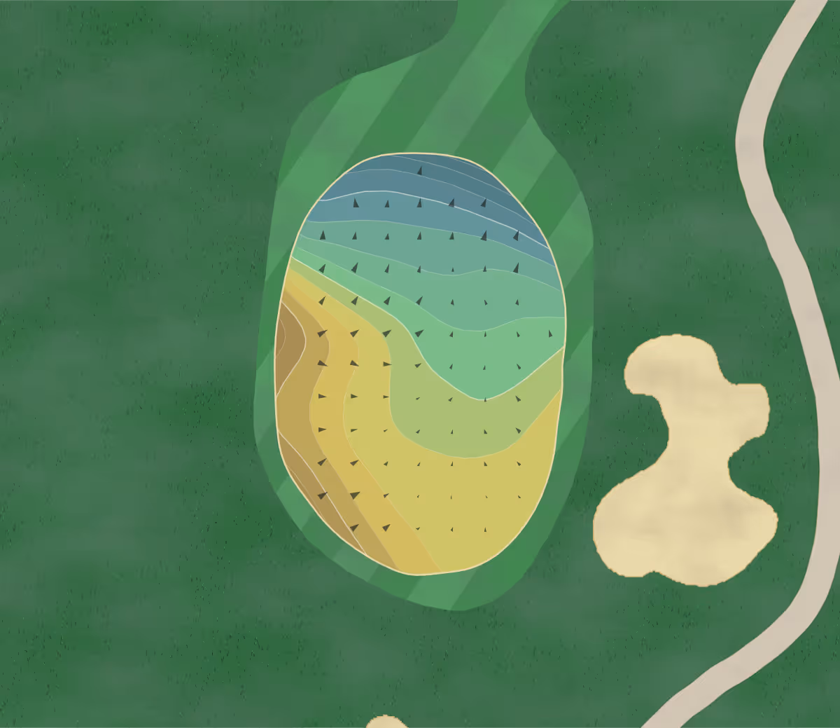 Green contour map of Manakiki GC in Willoughby Hills, Ohio — 144 elevation contours at a 3-inch interval with fall-line arrows, traced from 1-meter lidar