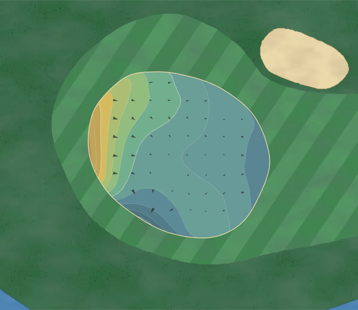 Green contour map of Manatee GC in Bradenton, Florida — 137 elevation contours at a 3-inch interval with fall-line arrows, traced from 1-meter lidar