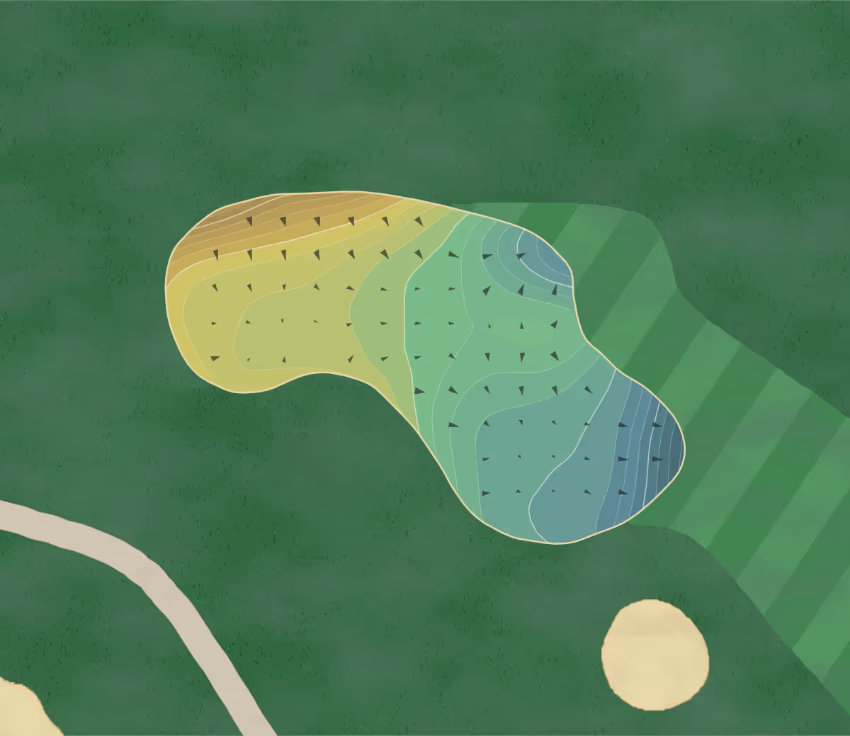 Green contour map of Manchester CC in Manchester Center, Vermont — 272 elevation contours at a 3-inch interval with fall-line arrows, traced from 1-meter lidar