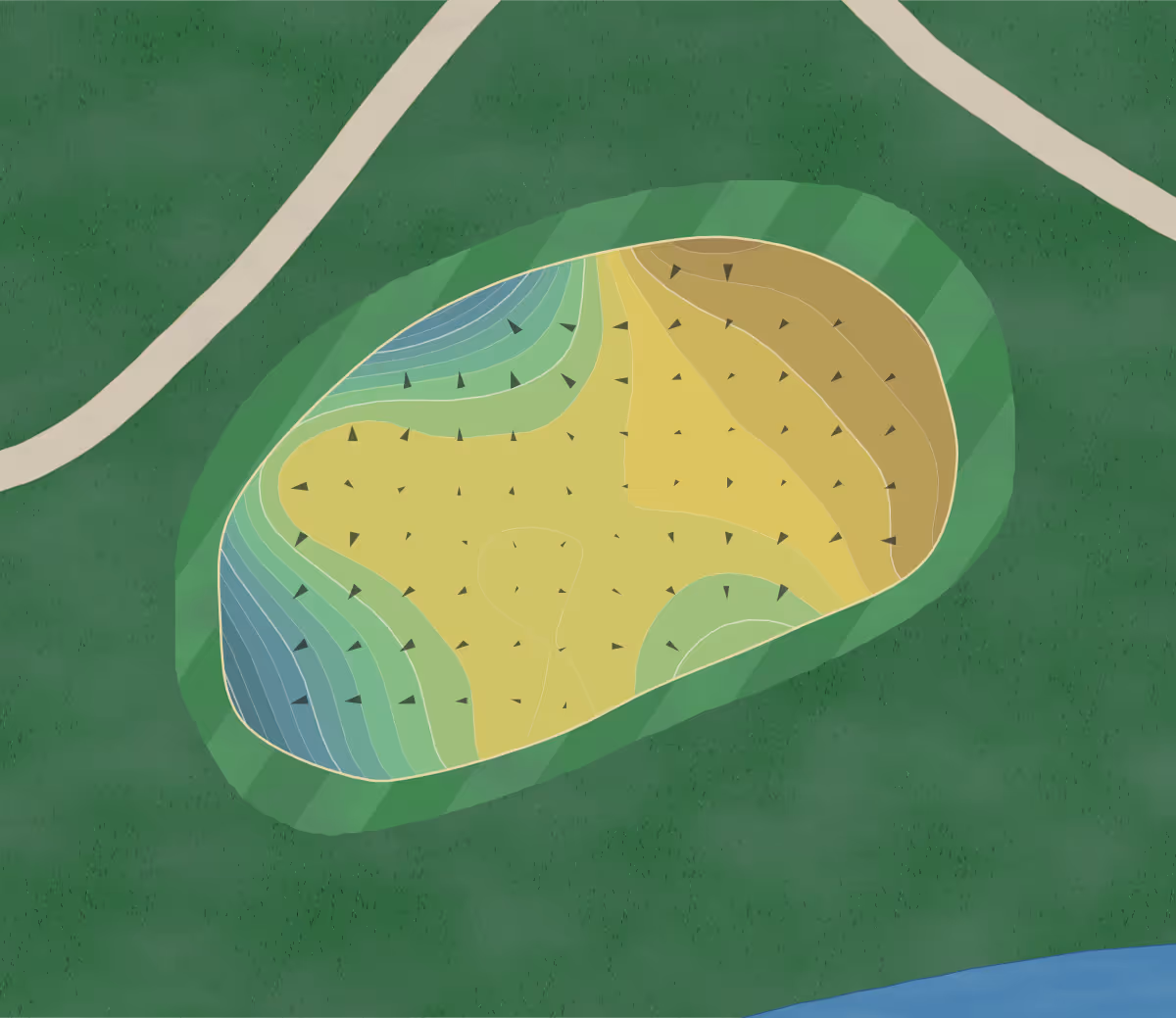Green contour map of Mangrove in The Villages, Florida — 103 elevation contours at a 3-inch interval with fall-line arrows, traced from 1-meter lidar