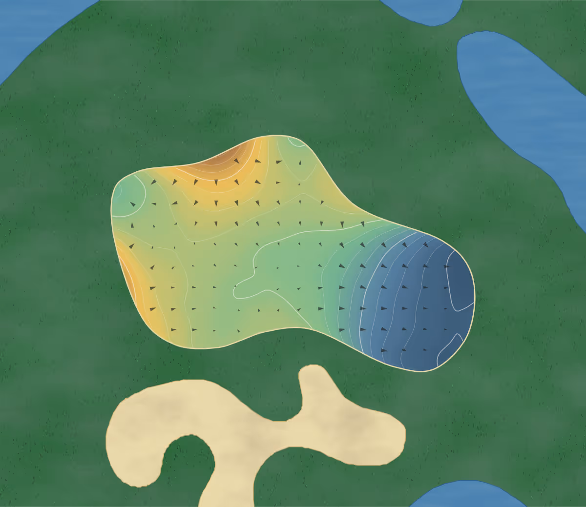 Green contour map of Manito in Spokane, Washington: 190 elevation contours at a 3-inch interval with fall-line arrows, traced from 1-meter lidar