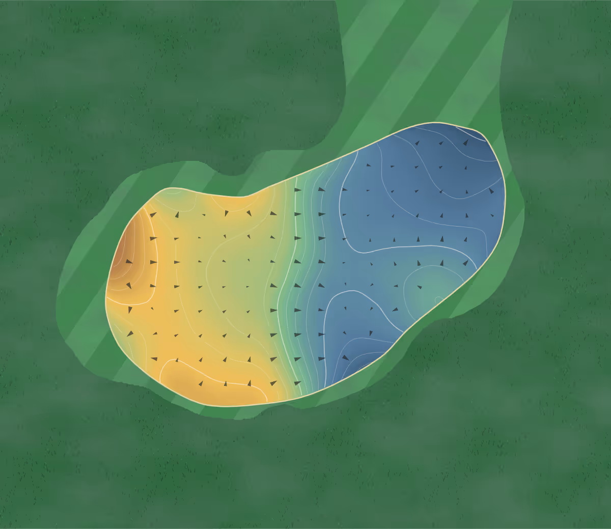 Green contour map of Manor in Alpharetta, Georgia: 77 elevation contours at a 3-inch interval with fall-line arrows, traced from 1-meter lidar