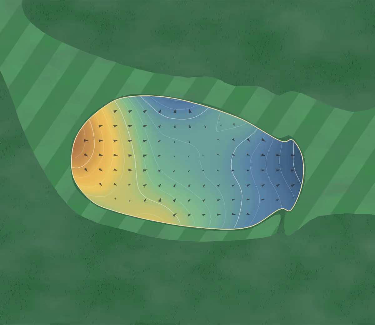 Green contour map of Manson in Manson, Iowa: 88 elevation contours at a 3-inch interval with fall-line arrows, traced from 1-meter lidar
