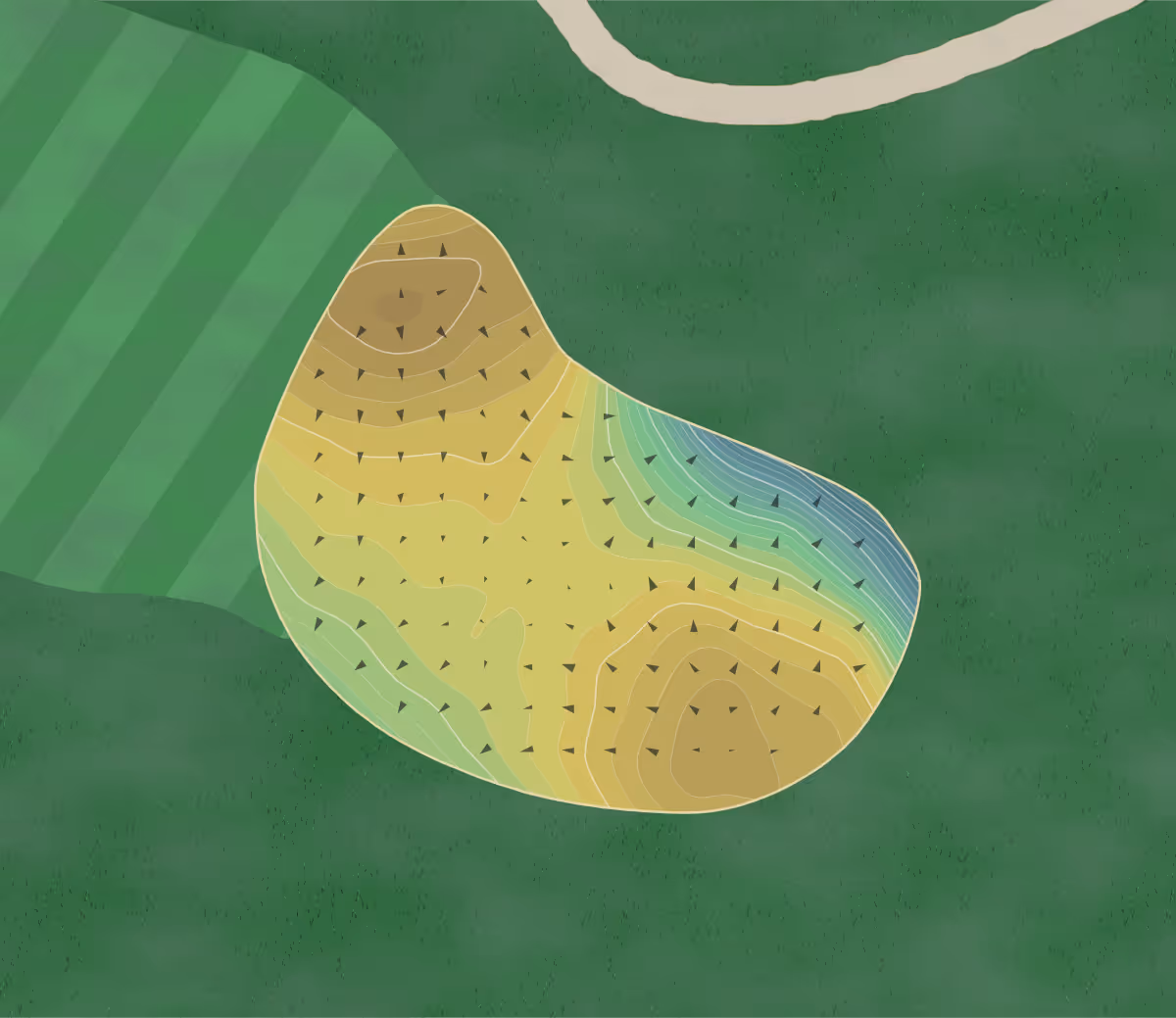 Green contour map of Maple Leaf in Linwood, Michigan — 115 elevation contours at a 3-inch interval with fall-line arrows, traced from 1-meter lidar