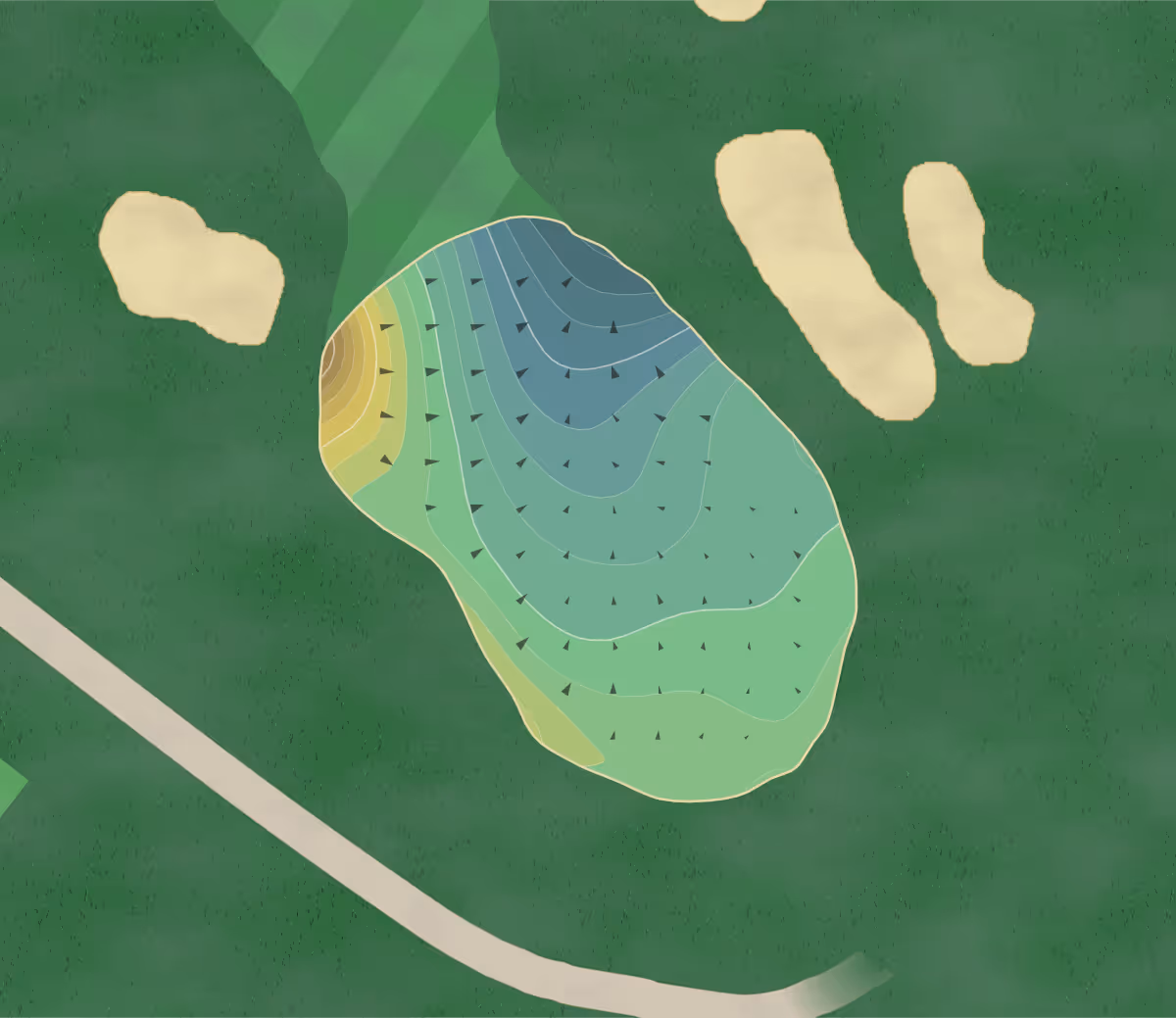 Green contour map of Maplecrest in Kenosha, Wisconsin — 206 elevation contours at a 3-inch interval with fall-line arrows, traced from 1-meter lidar