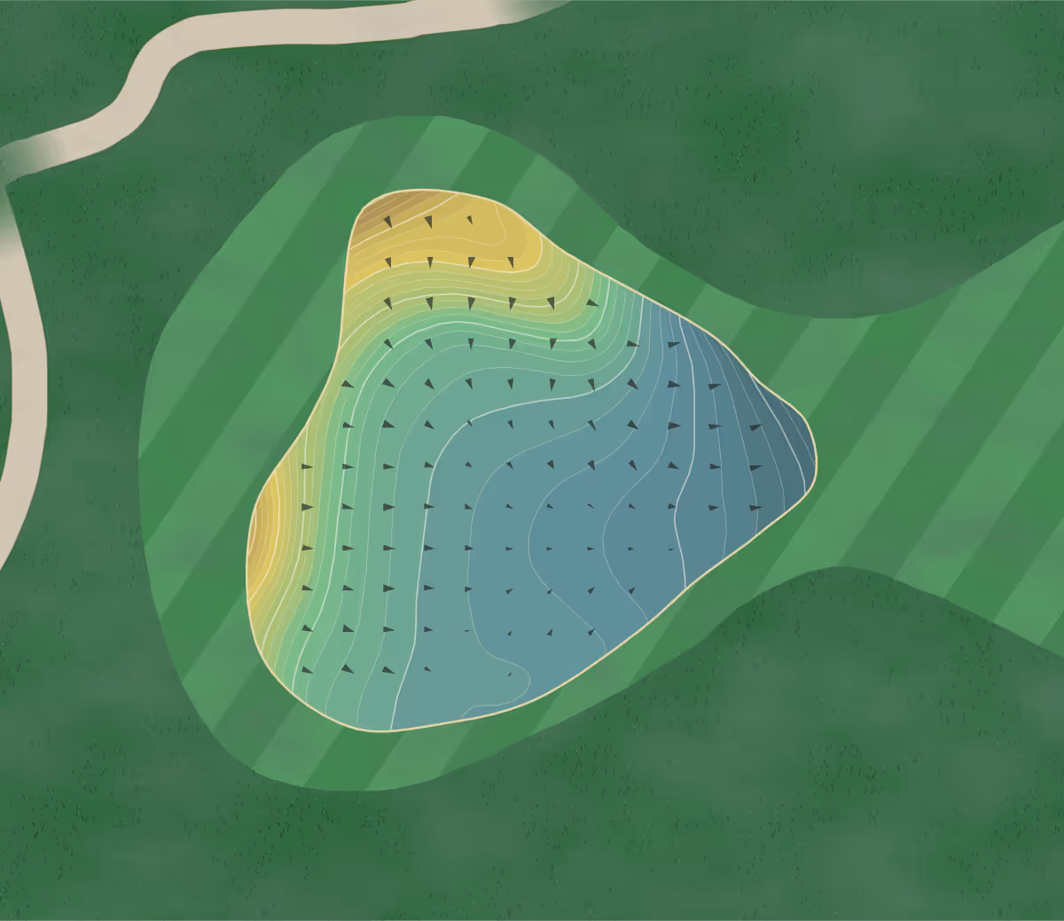 Green contour map of Mariana Butte in Loveland, Colorado — 245 elevation contours at a 3-inch interval with fall-line arrows, traced from 1-meter lidar