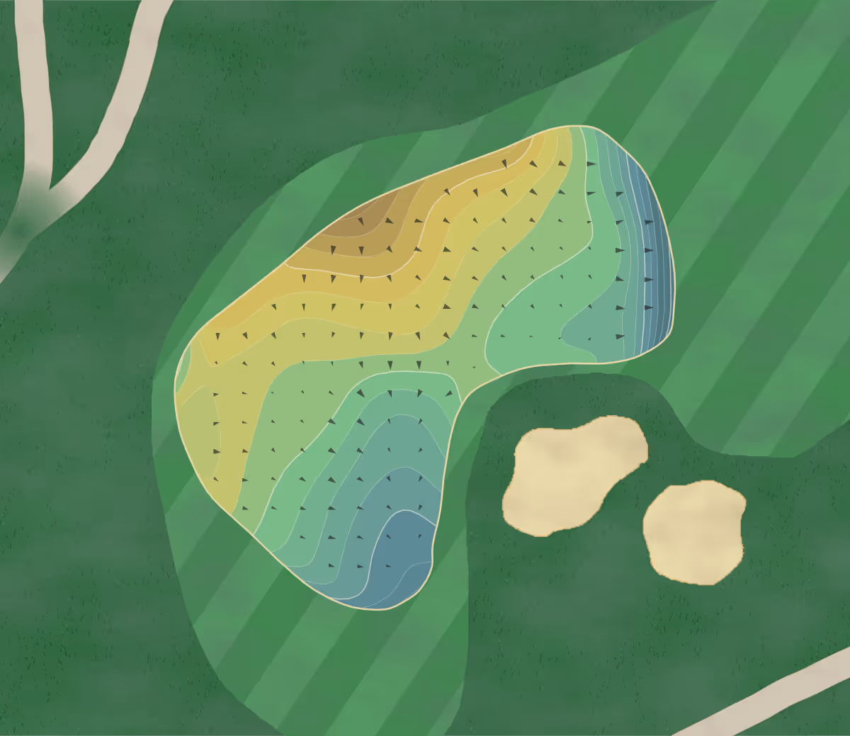 Green contour map of Maridoe Gc in Carrollton, Texas — 307 elevation contours at a 3-inch interval with fall-line arrows, traced from 1-meter lidar
