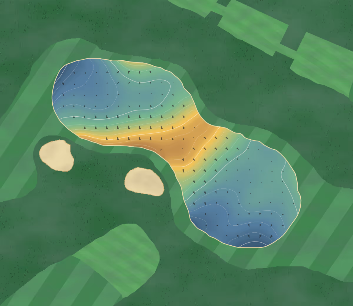 Green contour map of Mariners Point in Foster City, California — 80 elevation contours at a 3-inch interval with fall-line arrows, traced from 1-meter lidar