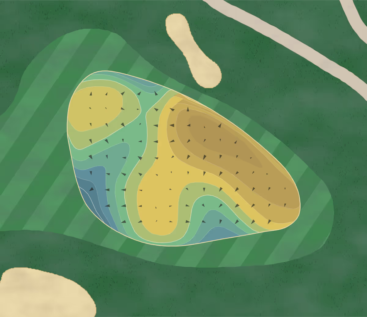 Green contour map of Mark Bostick in Gainesville, Florida — 342 elevation contours at a 3-inch interval with fall-line arrows, traced from 1-meter lidar