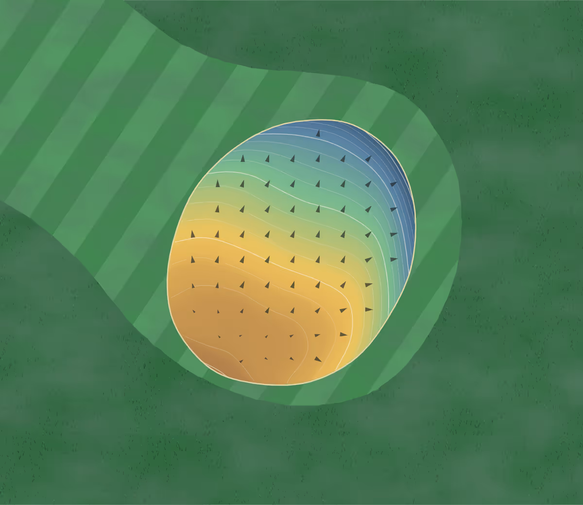 Green contour map of Markota Acres in Martin, South Dakota: 80 elevation contours at a 3-inch interval with fall-line arrows, traced from 1-meter lidar