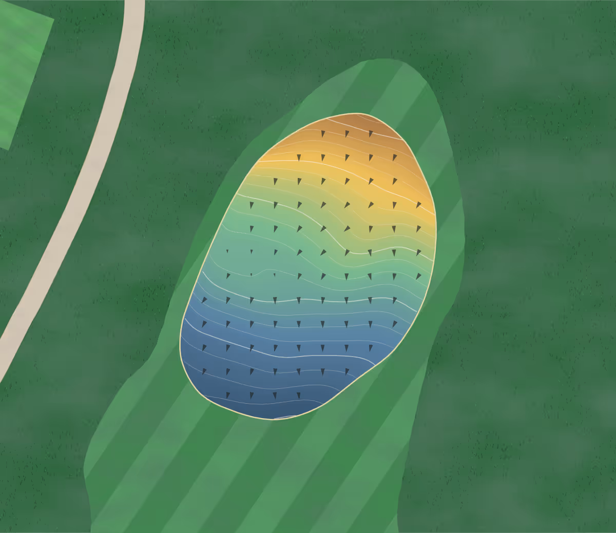 Green contour map of Marlborough in Marlborough, Massachusetts — 223 elevation contours at a 3-inch interval with fall-line arrows, traced from 1-meter lidar
