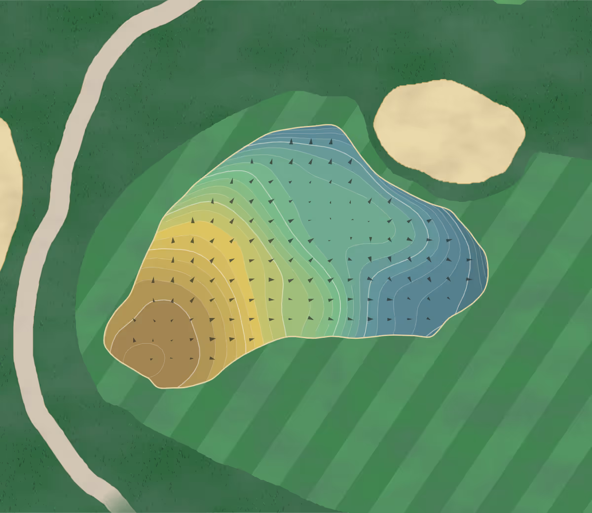 Green contour map of Greywalls in Michigan, United States — 387 elevation contours at a 3-inch interval with fall-line arrows, traced from 1-meter lidar
