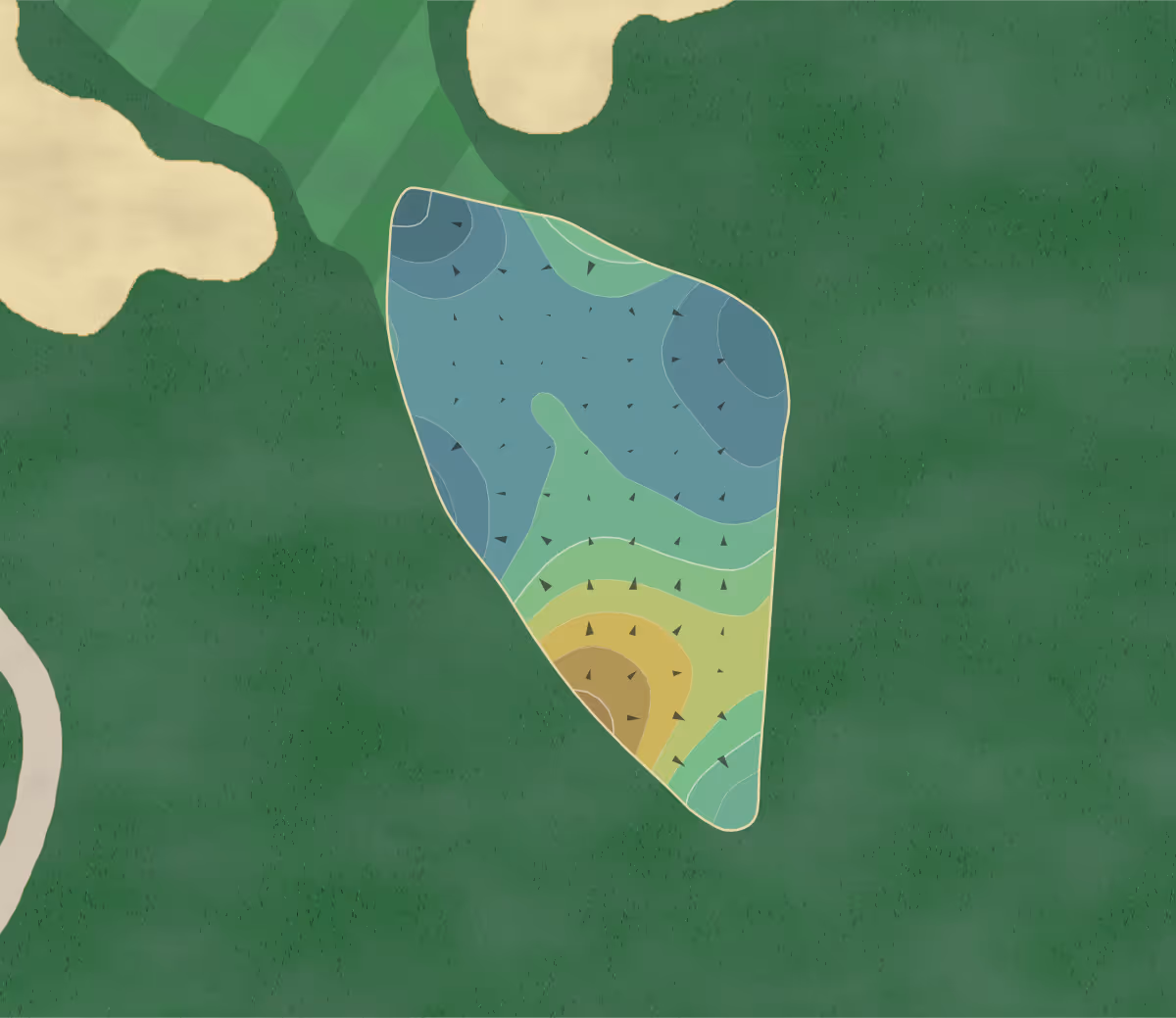 Green contour map of Marsh Course in Kingwood, Texas — 166 elevation contours at a 3-inch interval with fall-line arrows, traced from 1-meter lidar