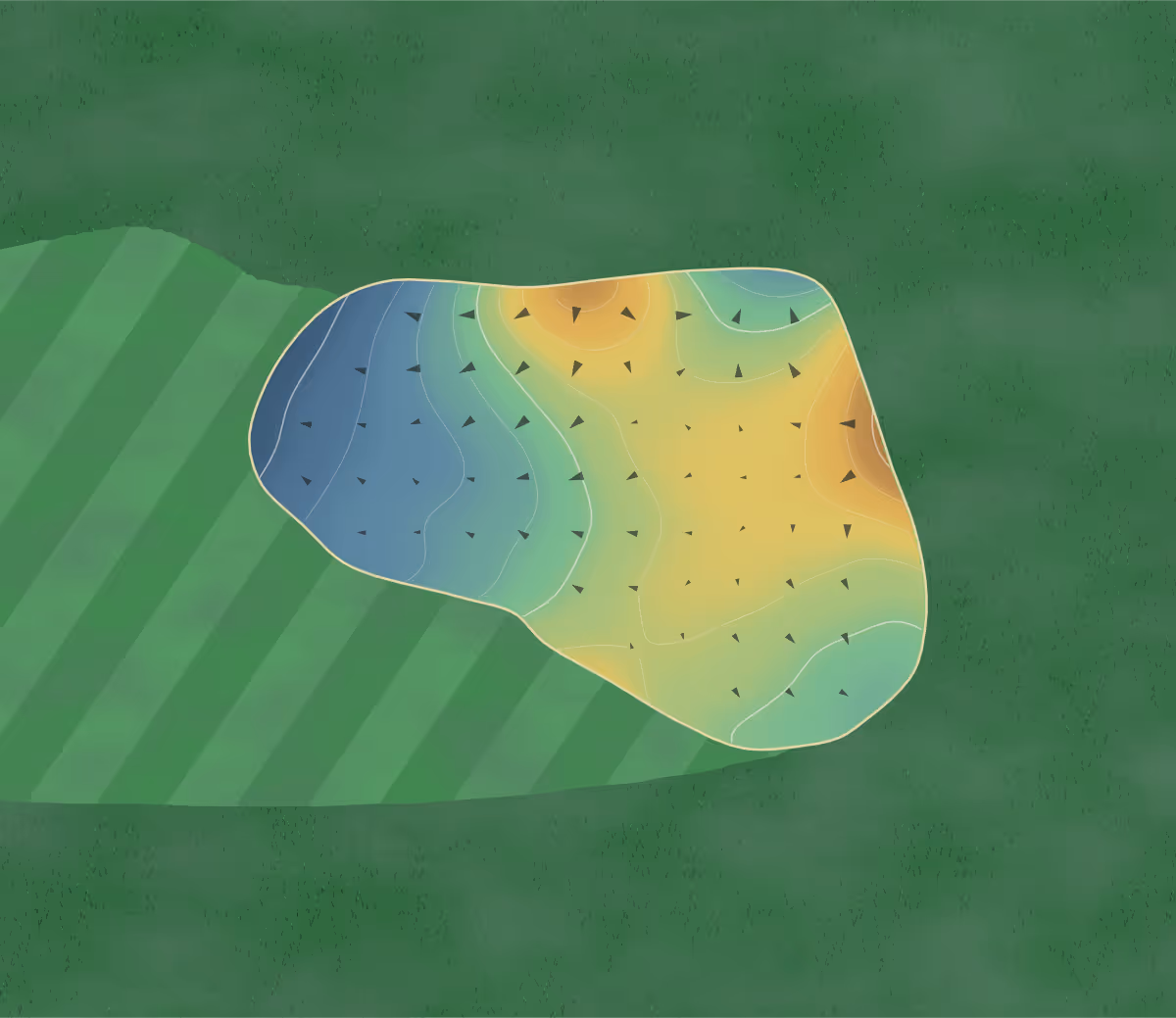 Green contour map of Maryville Cc in Maryville, Missouri — 92 elevation contours at a 3-inch interval with fall-line arrows, traced from 1-meter lidar