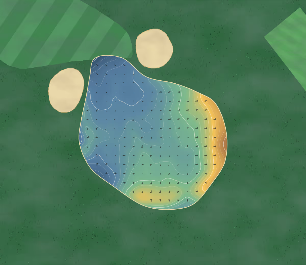 Green contour map of Massereene in Massereene, Northern Ireland — 187 elevation contours at a 8-centimeter interval with fall-line arrows, traced from 1-meter lidar