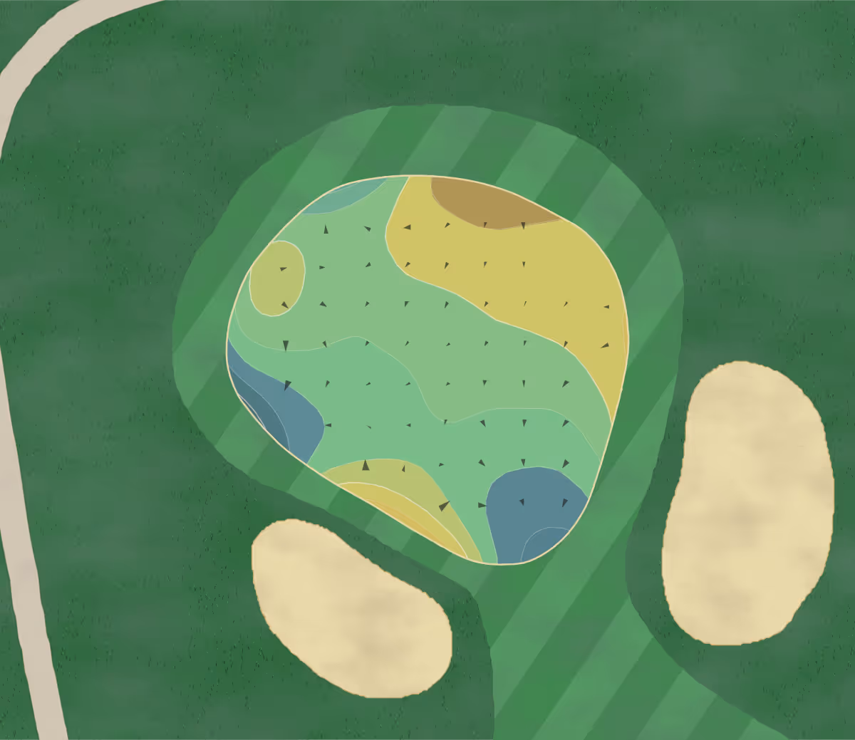 Green contour map of Mather in Mather, California — 184 elevation contours at a 3-inch interval with fall-line arrows, traced from 1-meter lidar