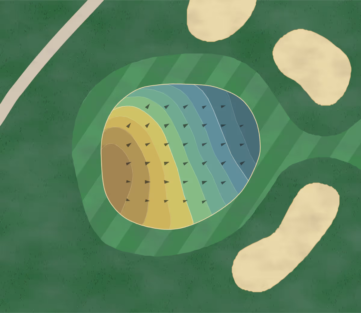 Green contour map of Mattoon CC in Mattoon, Illinois — 64 elevation contours at a 3-inch interval with fall-line arrows, traced from 1-meter lidar
