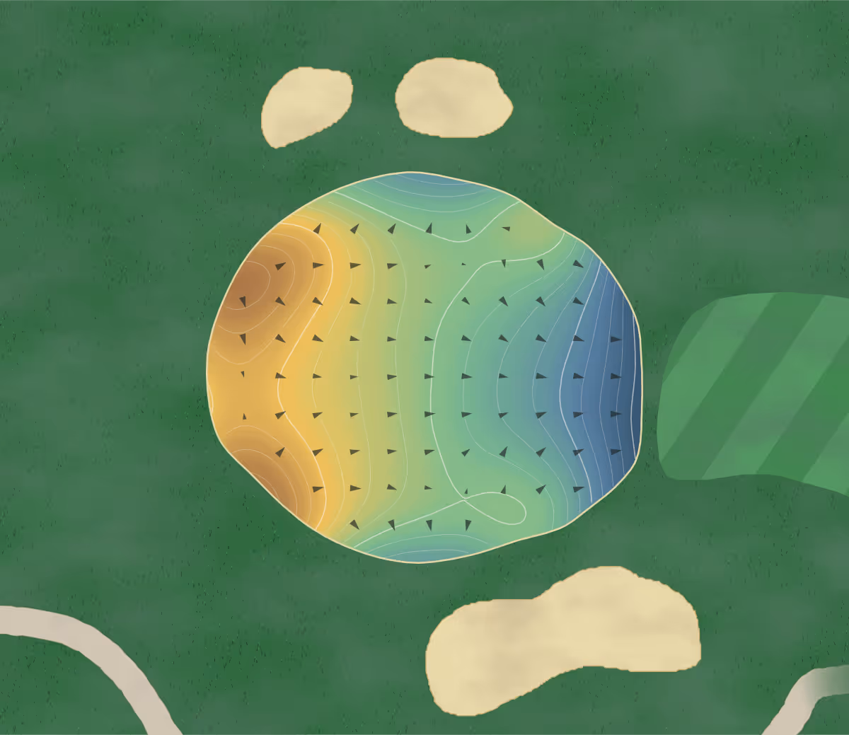 Green contour map of Maxwelton Gc in Syracuse, Indiana — 199 elevation contours at a 3-inch interval with fall-line arrows, traced from 1-meter lidar