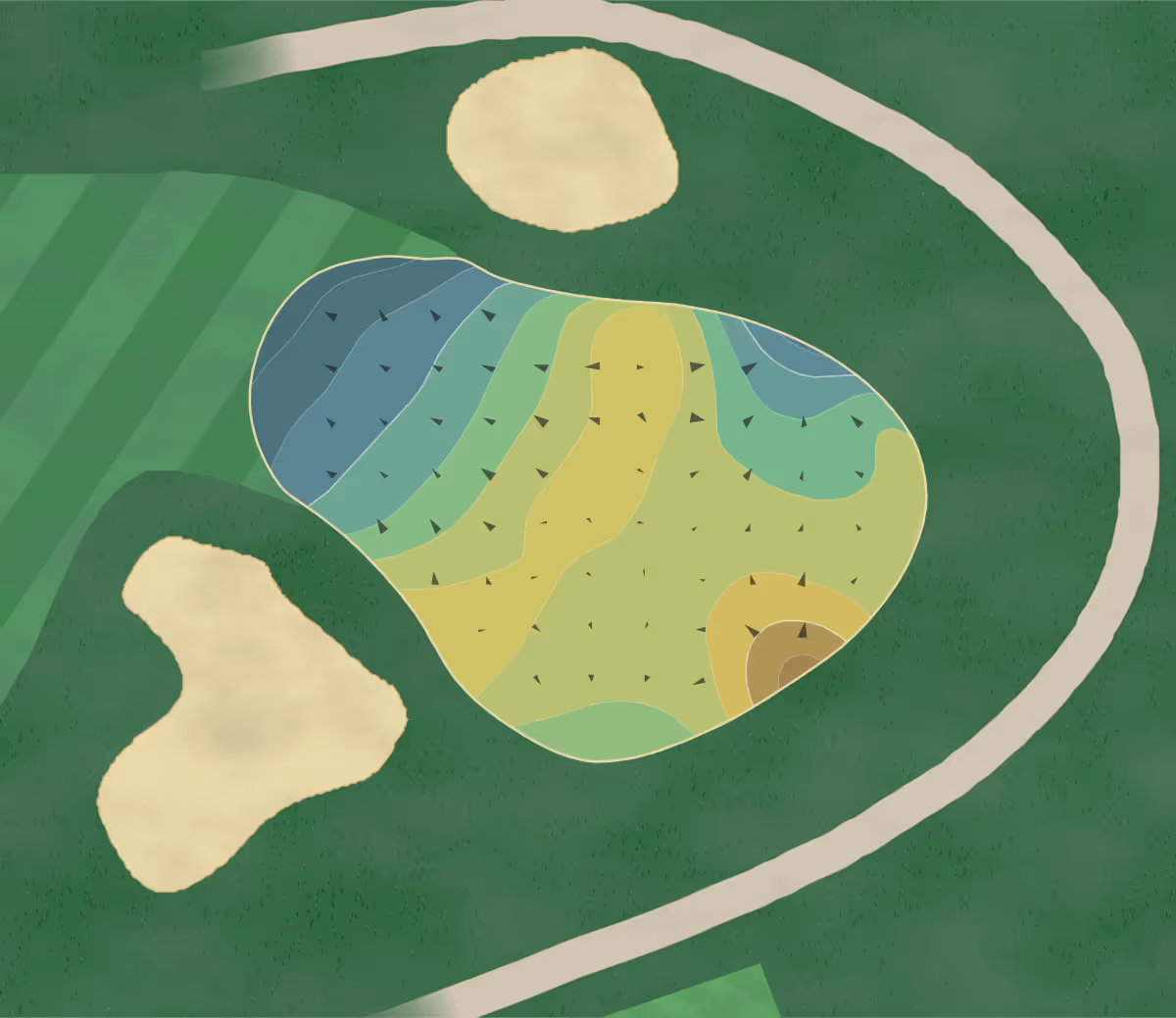 Green contour map of Maynard GC in Maynard, Massachusetts — 109 elevation contours at a 3-inch interval with fall-line arrows, traced from 1-meter lidar
