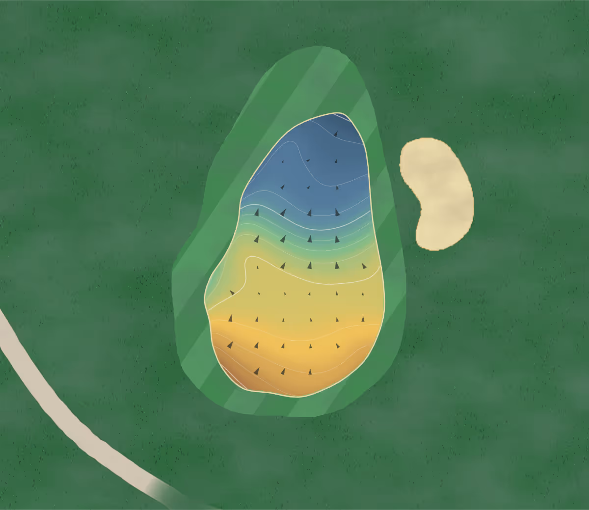 Green contour map of Mcalester Cc in McAlester, Oklahoma — 161 elevation contours at a 3-inch interval with fall-line arrows, traced from 1-meter lidar