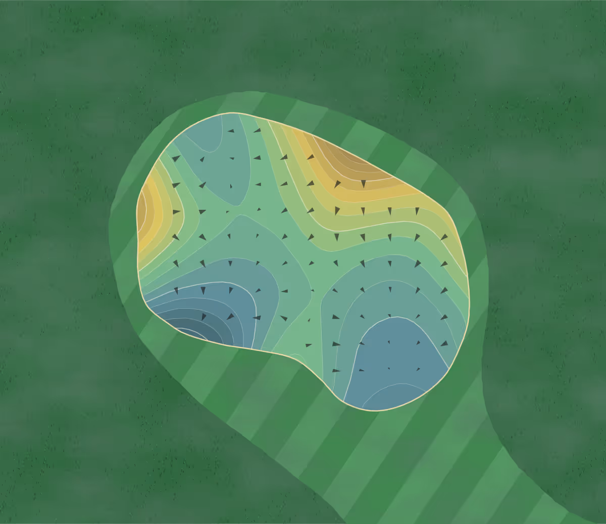 Green contour map of Mcdowell Mountain in Scottsdale, Arizona — 215 elevation contours at a 3-inch interval with fall-line arrows, traced from 1-meter lidar