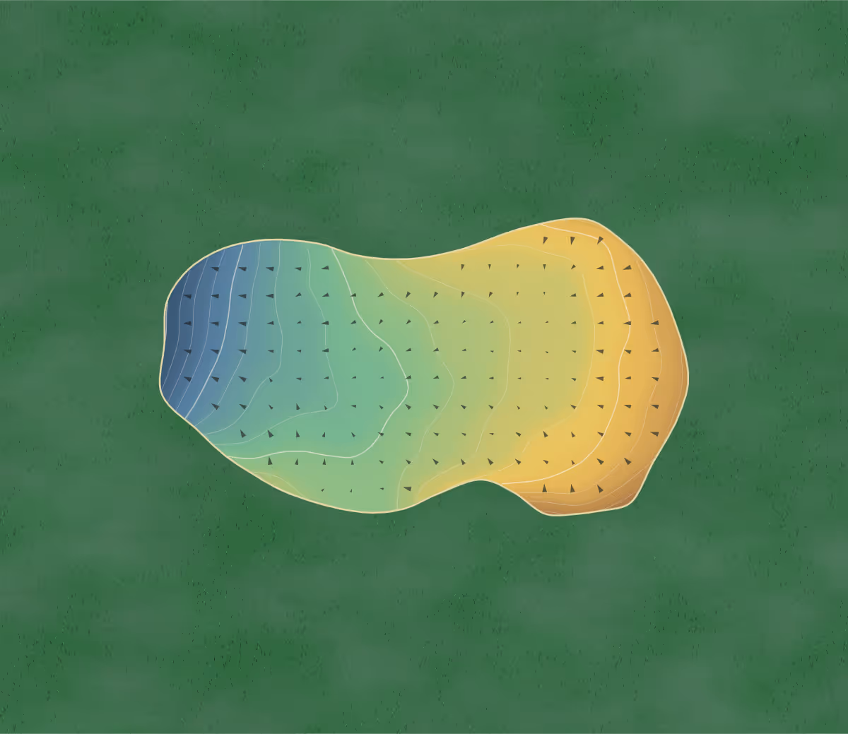 Green contour map of McNab Regional Park in Watson, Canada — 16 elevation contours at a 8-centimeter interval with fall-line arrows, traced from 1-meter lidar